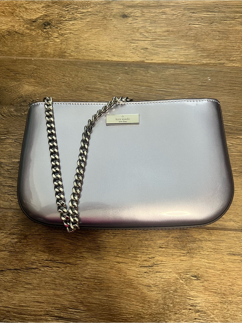 Kate Spade Kenzie Lilly Pochette Bag Metallic Lavender Grey Chain Strap - Picture 2 of 8